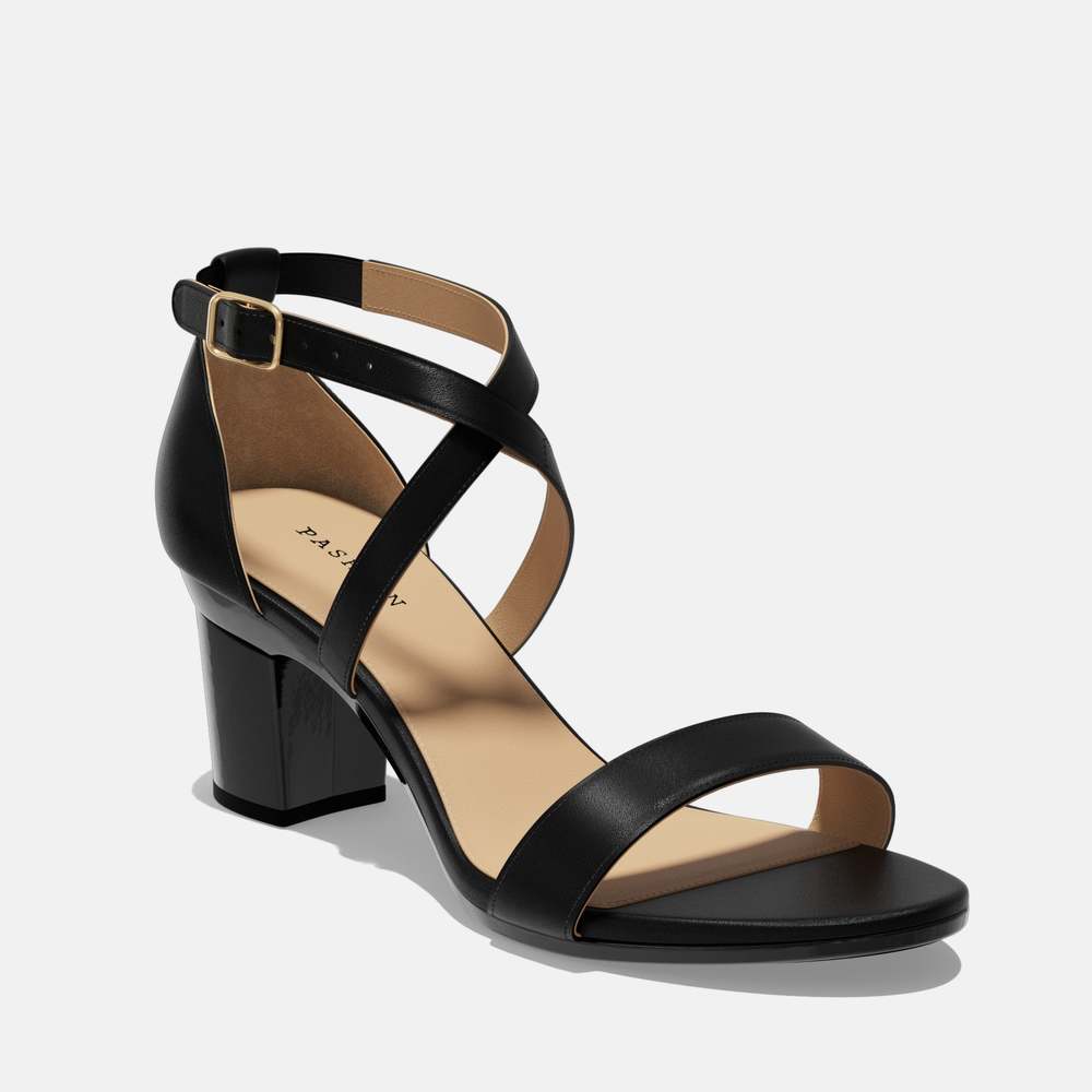 Pashion Footwear Black Crisscross Block Heel Sandals